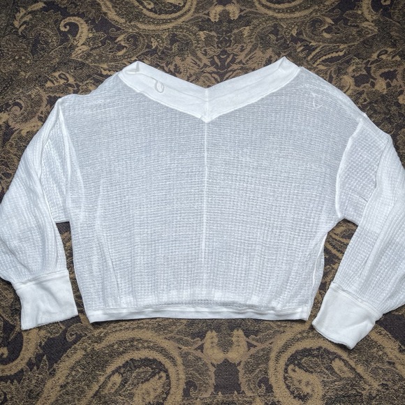 Free People Tops - Free People Southside White Waffle Thermal Knit Top Size Large